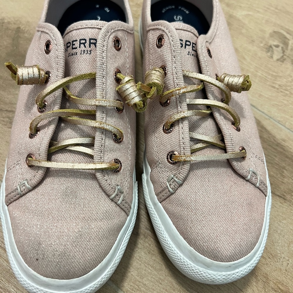 Sperry Blush Canvas Sneakers with Gold Laces
